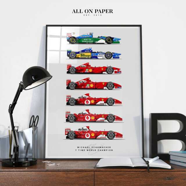Michael Schumacher Championship Cars Poster Hand Drawn Ferrari Art Racing Car Wall Decor - image 1
