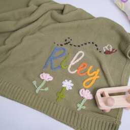 Custom Baby Knit Blanket, Personalized Name Embroidery, Soft Cotton Newborn Gift For Infant Boys Girls, Unique Shower Registry Present - thumbnail 3