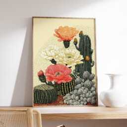 Blooming Cactus Print, Botanical Flower Wall Art, Southwest Desert Poster, Vintage Home Decor - thumbnail 2
