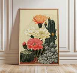 Blooming Cactus Print, Botanical Flower Wall Art, Southwest Desert Poster, Vintage Home Decor - thumbnail 1