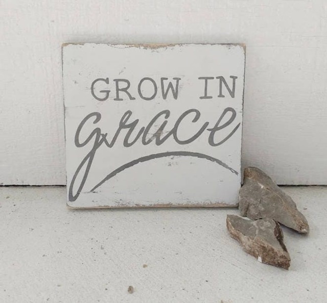 Grow in Grace Wood Sign // Faith Based Inspirational Wall Art Christian Distressed Rustic - image 1