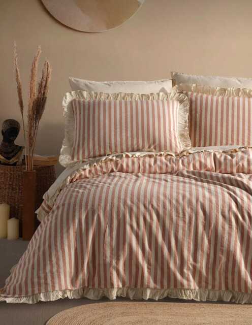 Striped 100% Cotton Ruffle Yarn Dyed Double Duvet Cover Set, Modern Comforter & Sheet Set, Stripes Set, Quilt Fastener Gift - image 1