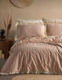 Striped 100% Cotton Ruffle Yarn Dyed Double Duvet Cover Set, Modern Comforter & Sheet Set, Stripes Set, Quilt Fastener Gift - thumbnail 1