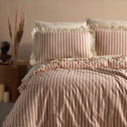 Striped 100% Cotton Ruffle Yarn Dyed Double Duvet Cover Set, Modern Comforter & Sheet Set, Stripes Set, Quilt Fastener Gift - thumbnail 4
