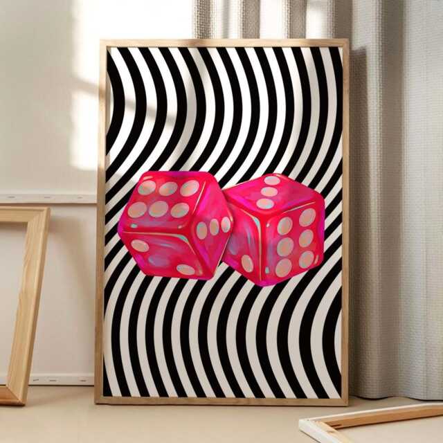 Black & White Stripe Dice Modern Art Canvas Poster, Trendy Wall Art, Apartment Aesthetic Decor, Retro Home Printed Gift - image 1