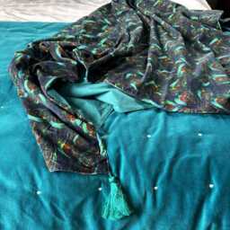 Luxury Blue Peacock Feather Velvet Throw Blanket in A 100% Cotton Velvet , 140x180cms - thumbnail 4