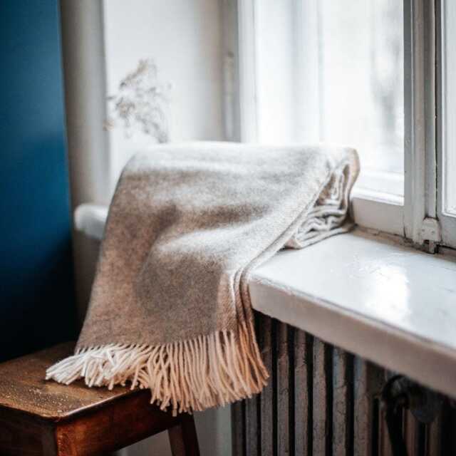 Wool Throw Blanket With Fringes Beige Terra - 51x83 Inches - 130x210 cm, 100% Organic Pure Blanket, Cozy - image 1