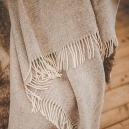 Wool Throw Blanket With Fringes Beige Terra - 51x83 Inches - 130x210 cm, 100% Organic Pure Blanket, Cozy - thumbnail 3
