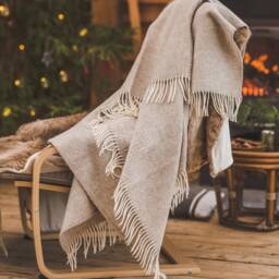Wool Throw Blanket With Fringes Beige Terra - 51x83 Inches - 130x210 cm, 100% Organic Pure Blanket, Cozy - thumbnail 2