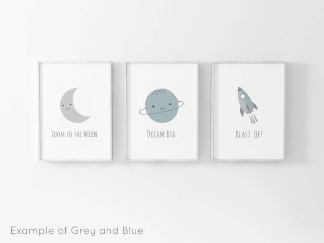 Space Prints - Set Of 3, Boys Bedroom Prints, Baby Boy Print, Neutral Nursery Playroom Planet, Moon Kids - image 1
