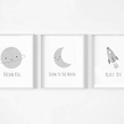 Space Prints - Set Of 3, Boys Bedroom Prints, Baby Boy Print, Neutral Nursery Playroom Planet, Moon Kids - thumbnail 3