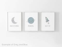 Space Prints - Set Of 3, Boys Bedroom Prints, Baby Boy Print, Neutral Nursery Playroom Planet, Moon Kids - thumbnail 1