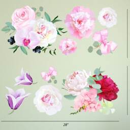 Peony Flowers Seasonal Bouquet Wall Sticker Rose Orchid Burgundy Red White Art #3030 - thumbnail 2