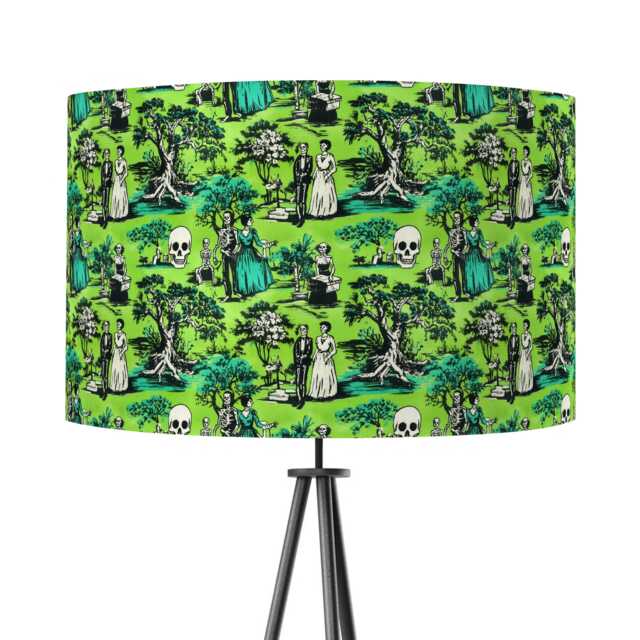 Lime Green Day Of The Dead Toile Skeleton Velvet Lampshade - Drum Lamp Shade 25cm 30cm 35cm 40cm 45cm Table Lamp Ceiling Pendant Horror - image 1