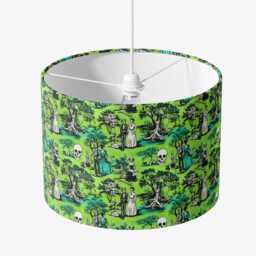 Lime Green Day Of The Dead Toile Skeleton Velvet Lampshade - Drum Lamp Shade 25cm 30cm 35cm 40cm 45cm Table Lamp Ceiling Pendant Horror - thumbnail 2