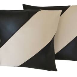 "2 Black & Cream Diagonal Stripe Faux Leather Cushions 16"" 18"" 20" - thumbnail 2