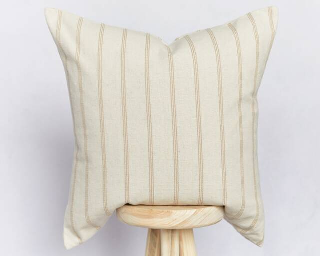 Handmade Beige Coastal Striped Cushion Cover - Stripe Farmhouse Country Pillow - image 1