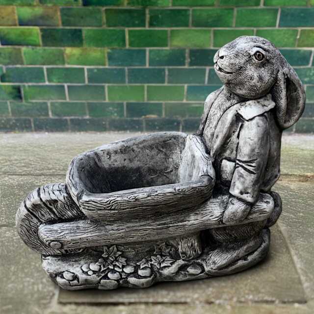 Stone Rabbit With Flower Pot Statue Concrete Bunny Figurine Outdoor Animal Ornament Garden Decor Bunny Lover Gift Handmade - image 1