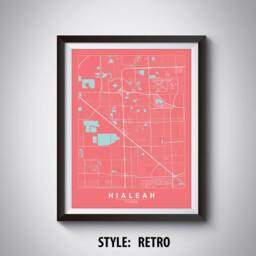 Hialeah Florida Map Art Print 1940S Style Office Decor - thumbnail 4