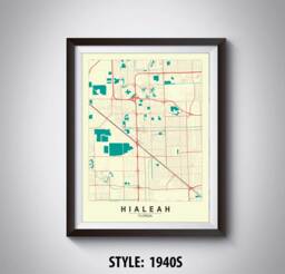 Hialeah Florida Map Art Print 1940S Style Office Decor - thumbnail 1