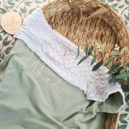 Personalised Soft Baby Gift Blanket, Cotton Muslin & Minky Layer Embroidered Name Blanket Gift, Newborn - thumbnail 1