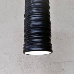 Handmade Black Ceramic Cylinder Pendant Light Carved Texture - thumbnail 3