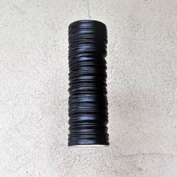 Handmade Black Ceramic Cylinder Pendant Light Carved Texture - thumbnail 2