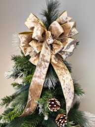 Beige Velvet Bow Wreath Christmas Tree Topper Lantern Bow Xmas Decorations Wedding - thumbnail 1