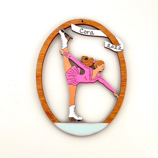 Personalized Figure Skater Christmas Ornament With Custom Colors-Wood, Hand Painted, Laser Cut - image 1