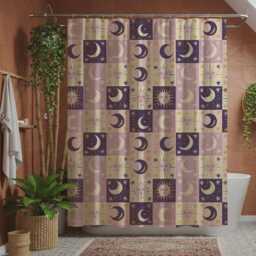 Celestial Shower Curtain - Sun & Moon Bathroom Decor Witchy Boho Aesthetic Astrology Star Whimsigoth - thumbnail 2