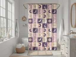 Celestial Shower Curtain - Sun & Moon Bathroom Decor Witchy Boho Aesthetic Astrology Star Whimsigoth - thumbnail 1