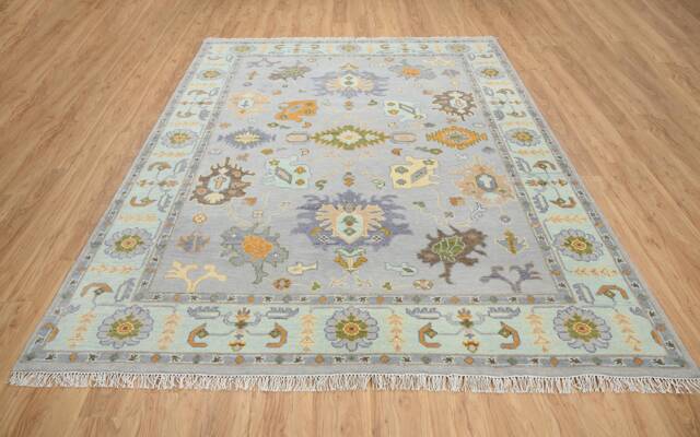 Handwoven Wool Oushak Rug, Gray, Mint Green, Custom Size Ar_3150 - image 1