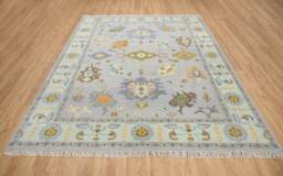 Handwoven Wool Oushak Rug, Gray, Mint Green, Custom Size Ar_3150 - thumbnail 1