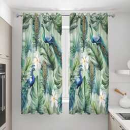 Tropical Peacock Curtains, Exotic Jungle Leaf Drapes With Blue Birds & Flowers, Made To Measure Window Panels, Eyelet Or Rod Pocket Curtains - thumbnail 3