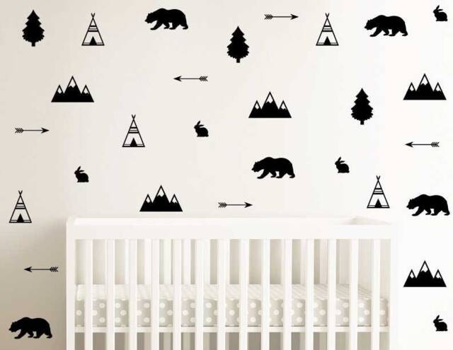 Forest Decal, Bear Trees Nature Wall Bunny Forest Nursery Baby Teepee Decal - image 1