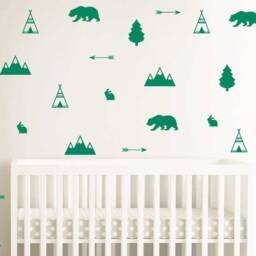 Forest Decal, Bear Trees Nature Wall Bunny Forest Nursery Baby Teepee Decal - thumbnail 2
