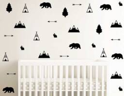 Forest Decal, Bear Trees Nature Wall Bunny Forest Nursery Baby Teepee Decal - thumbnail 1