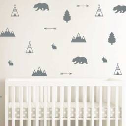 Forest Decal, Bear Trees Nature Wall Bunny Forest Nursery Baby Teepee Decal - thumbnail 3