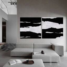 Modern Black White Painting, Abstract Wall Art Set, Large Textured Canvas Art, Contemporary Decor Minimalist For Office & Gift Him - thumbnail 3