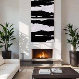 Modern Black White Painting, Abstract Wall Art Set, Large Textured Canvas Art, Contemporary Decor Minimalist For Office & Gift Him - thumbnail 2