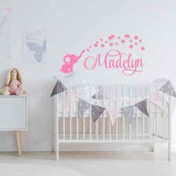 Personalized Elephant Nursery Wall Decal Baby Girl Name Vinyl Ww100 - thumbnail 1