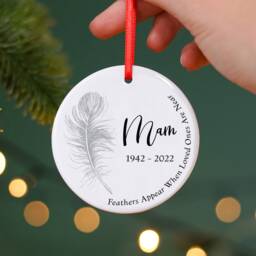 Feather Memorial Christmas Ornament, Personalised Remembrance Bauble, in Memory Xmas Keepsake