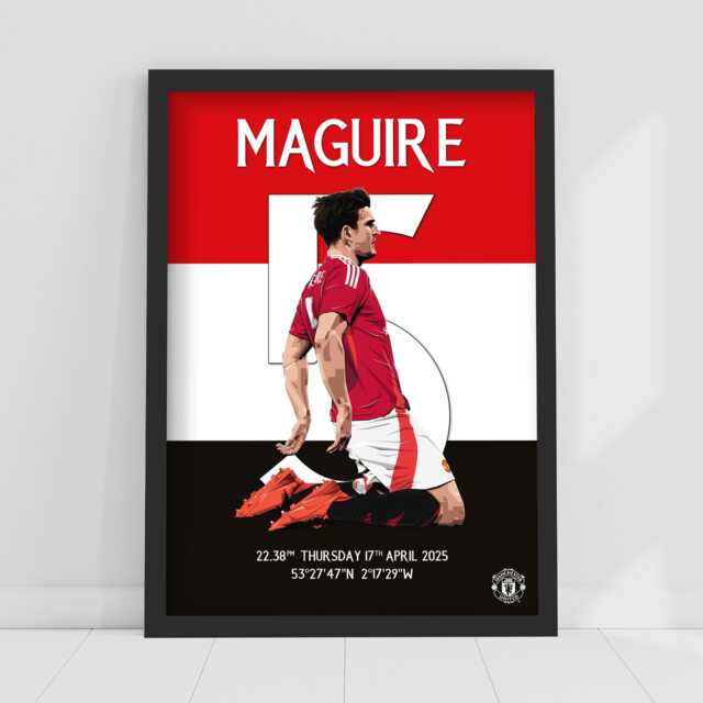 Manchester United Fc Print - Harry Maguire V Lyon Goal Celebration Illustration Poster Football Wall Art - image 1