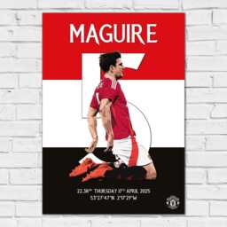 Manchester United Fc Print - Harry Maguire V Lyon Goal Celebration Illustration Poster Football Wall Art - thumbnail 2