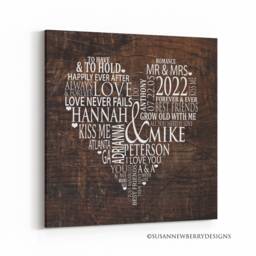 Personalized Word Cloud Heart Print Or Canvas Wedding Anniversary Wall Art - Gift For Newlyweds - thumbnail 3