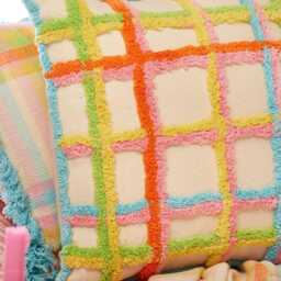 Colourful Tufted Check Cushion Cover 45x45cm - Multicolour Throw Pillow Recycled Cotton Handmade in India Boho Sofa - thumbnail 2