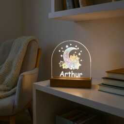 Personalized Kids Night Light Colorful Moon & Stars - Nursery Led Acrylic Lamp - thumbnail 3