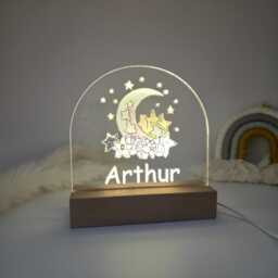 Personalized Kids Night Light Colorful Moon & Stars - Nursery Led Acrylic Lamp - thumbnail 2