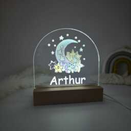 Personalized Kids Night Light Colorful Moon & Stars - Nursery Led Acrylic Lamp - thumbnail 4