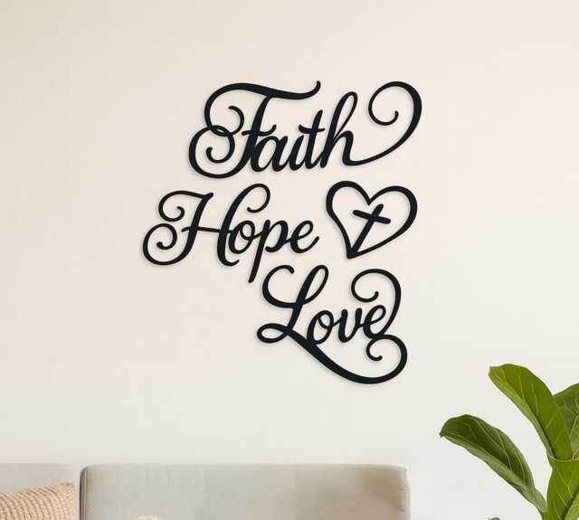 Faith Hope Love Wooden Wall Art - 4 Piece Inspirational Word Signs Rustic Farmhouse Black Letter Decor For Home, Bedroom, Living Room - image 1